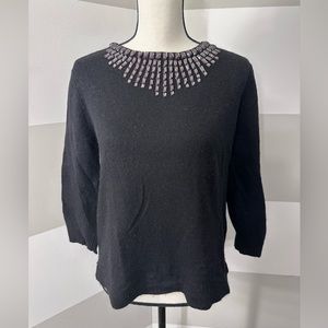JCREW beaded bib neck wool rabbit hair black sweater size Medium